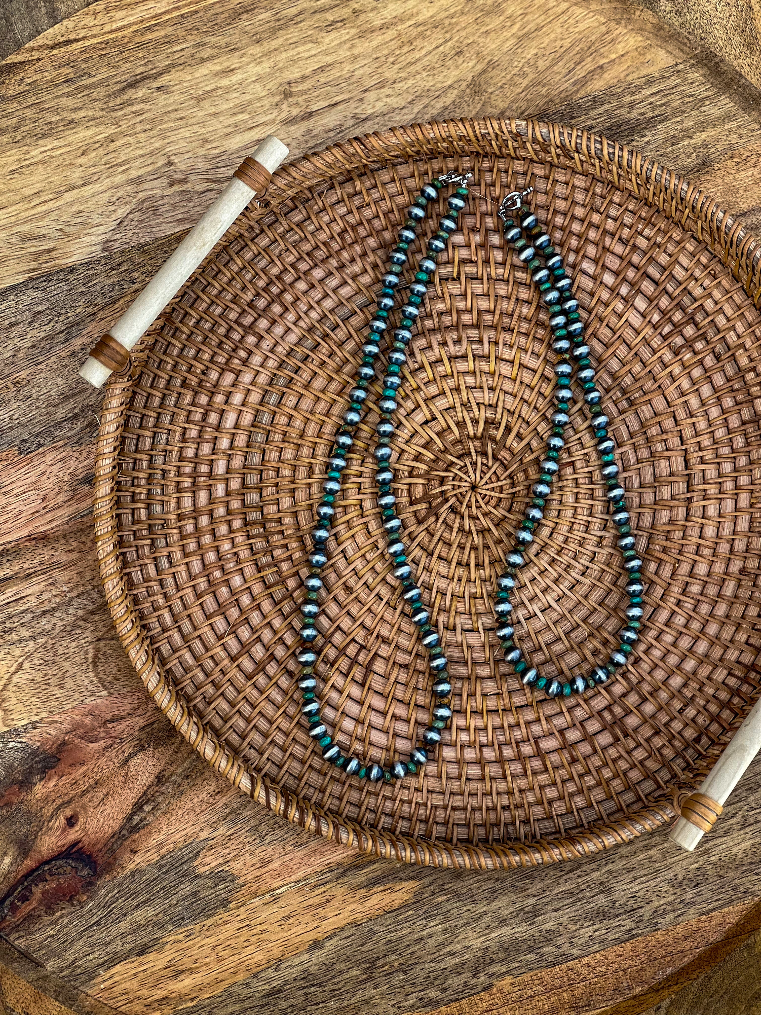 7mm Machine Made Navajo Pearls with 4mm Turquoise