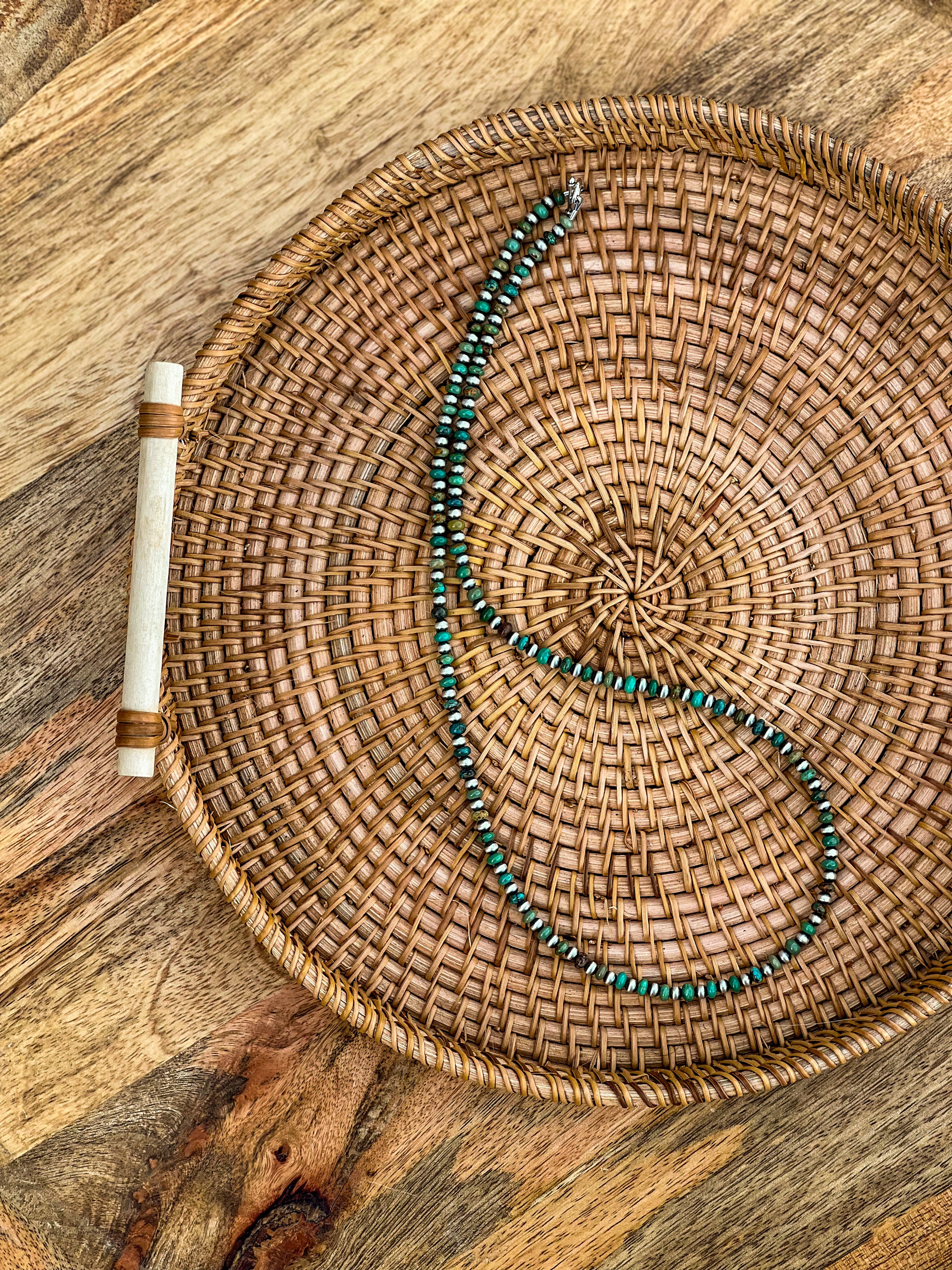 4mm Machine Made Navajo Pearls with 4mm Turquoise