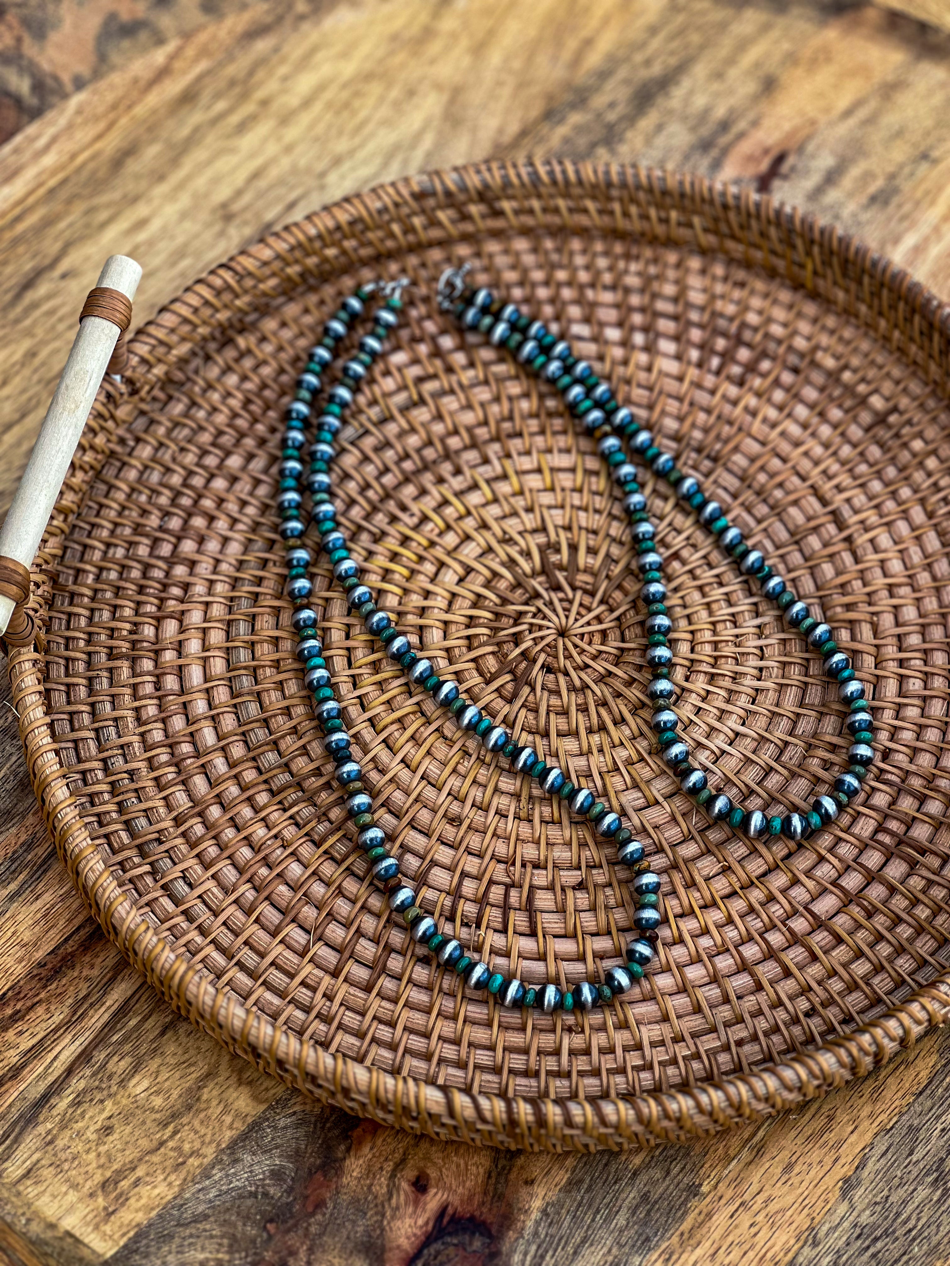 7mm Machine Made Navajo Pearls with 4mm Turquoise