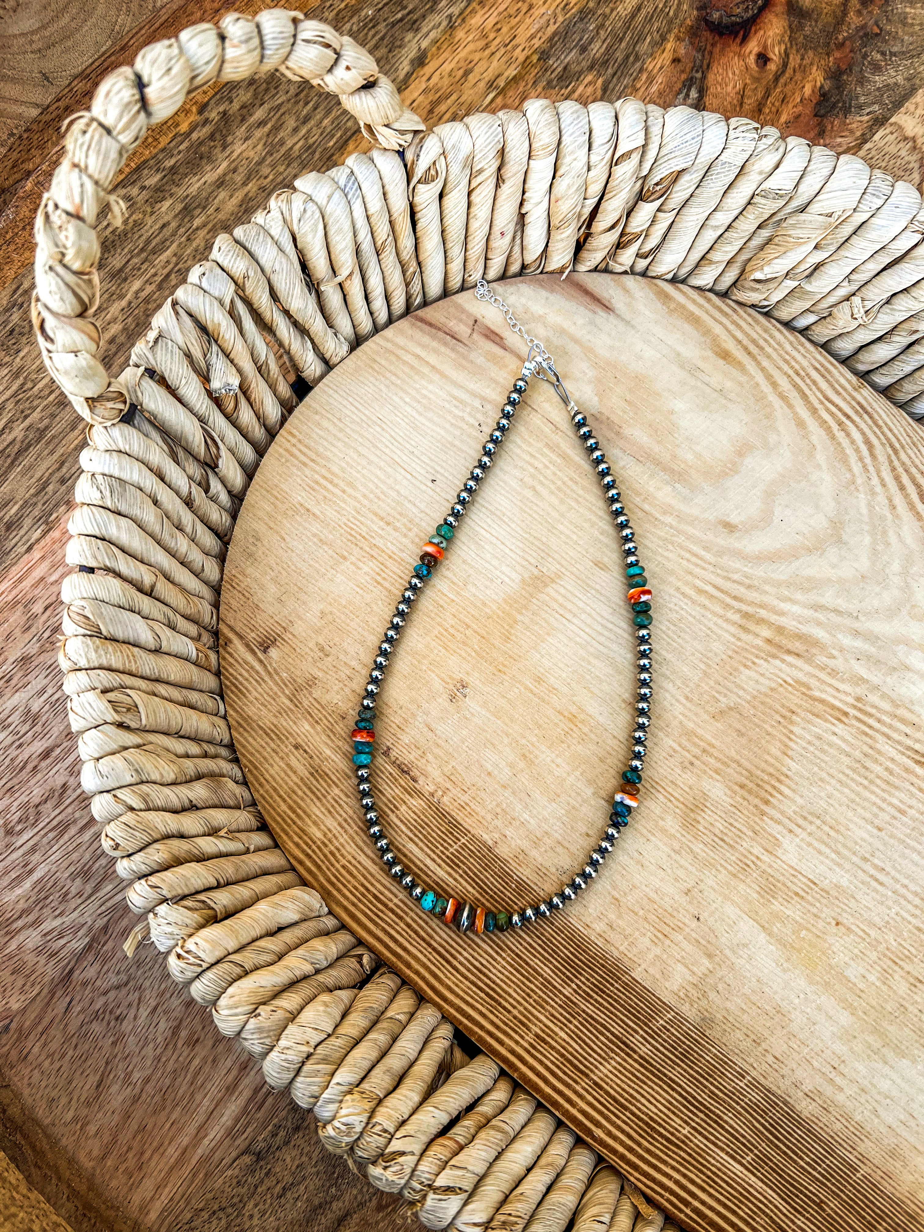 Mixed Navajo Pearl, Turquoise, and Spiny Choker