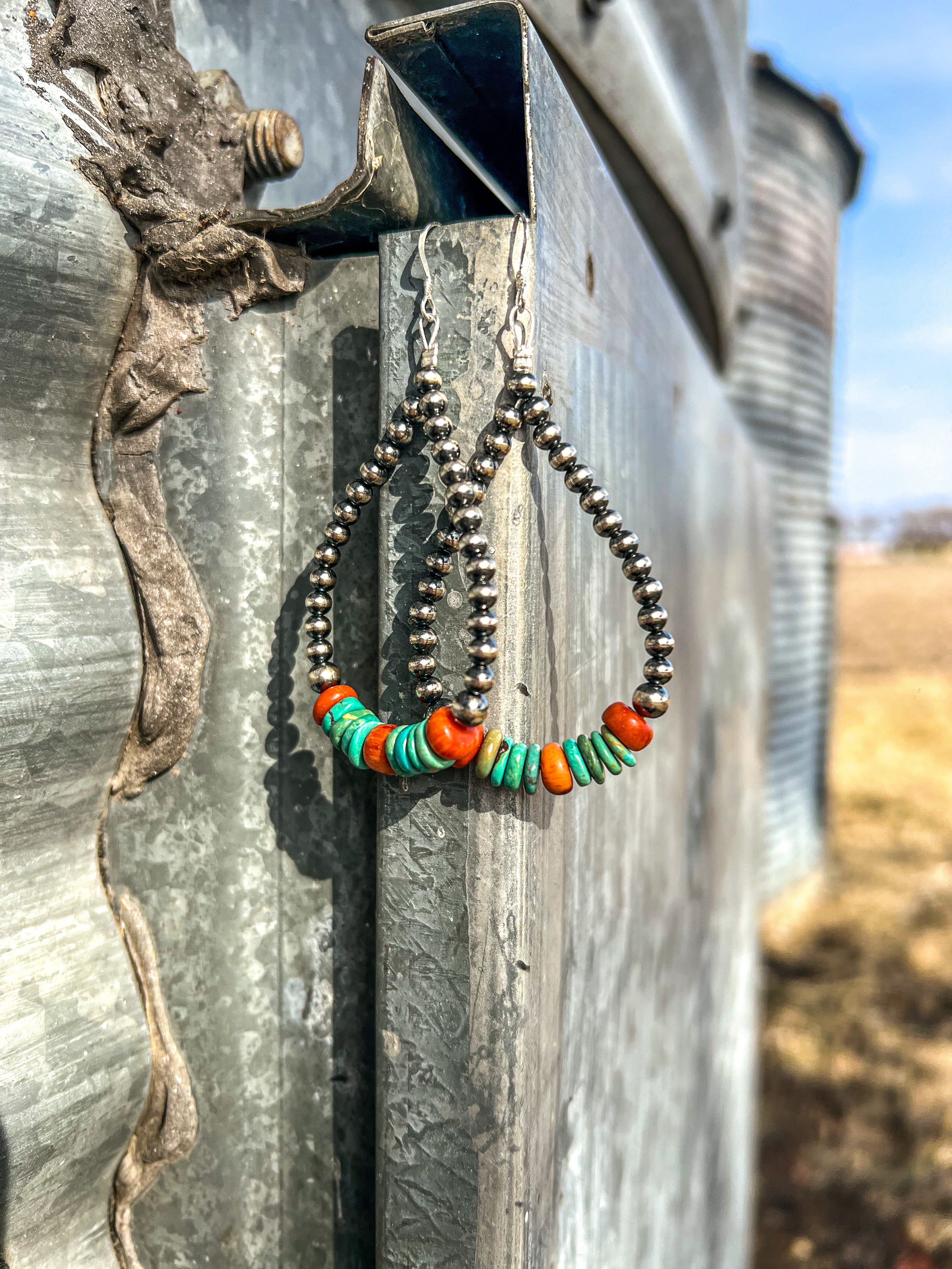 Turquoise, Corral, and Navajo Pearl Earrings